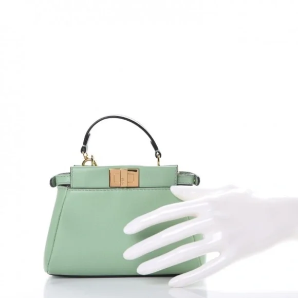 FENDI  Shiny Nappa Micro Peekaboo Iconic Satchel Verde Acqua - Picture 2 of 4